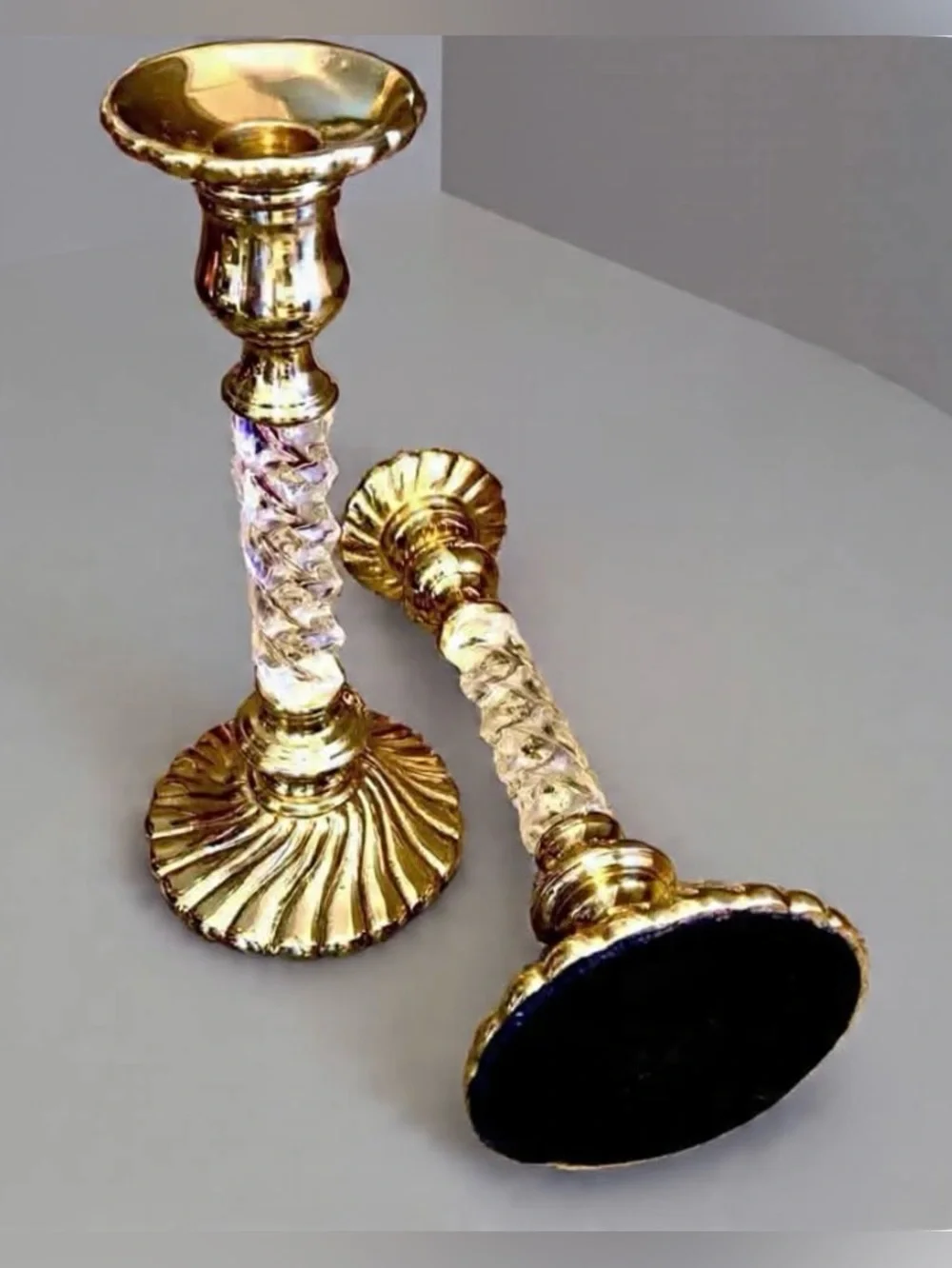 NWT DECORATIVE CRAFTS Pair Handcrafted Brass Candle Holders Tapers or Pillars